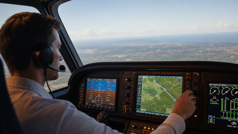 Pilot using a GPS navigation display in a cockpit simulator