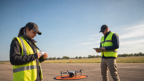 Drone remote pilot having credentials checked at a launch site